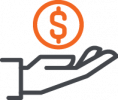 Budget_icon illustration of a black outlined hand with an orange outlined 4 in a circle floating above