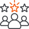 Guidance_icon illustration of three outlined people with stars floating above their heads