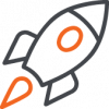 Innovation_icon illustration of a black and orange spaceship